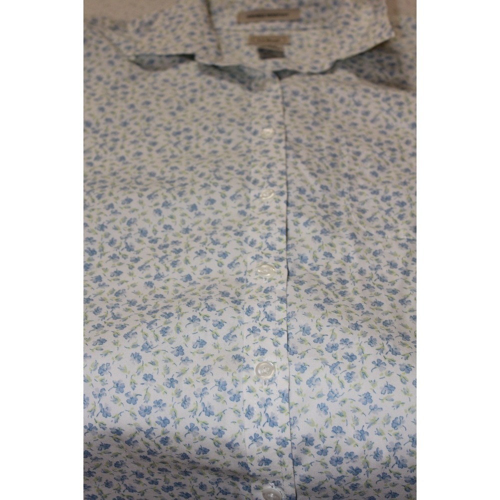 L.L. Bean Cotton Button Up Floral Shirt Top Wrinkle Resistant Office Twee Large - Picture 5 of 11